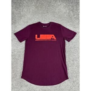 Under Armour Shirt Mens Large Maroon Red Orange HeatGear Short Sleeve Casual